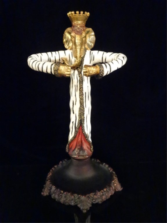 LARGE ELEPHANT FORM UMBRELLA STAND, PAINTED RESIN, VERY (1 of 4)
