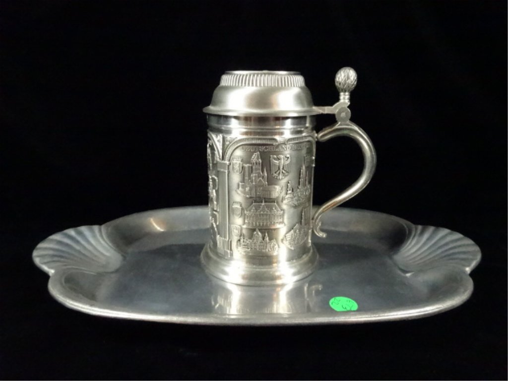 2 PC SERVEWARE TRAY AND STEIN, TRAY APPROX 14"W AND: 2 PC SERVEWARE TRAY AND STEIN, TRAY APPROX 14"W AND STEIN APPROX 6.25"H
