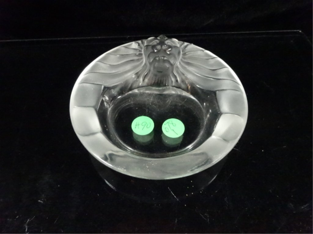 LALIQUE CRYSTAL "TETE DE LION" ASHTRAY, MARKED LALIQUE (1 of 4)