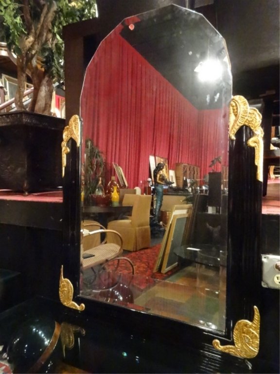 LARGE NEOCLASSICAL MIRROR, GOLD AND BLACK ENAMEL FINISH (1 of 8)