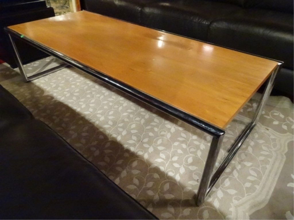MODERN CHROME AND WOOD COFFEE TABLE, LIGHT FINISH WOOD (1 of 5)