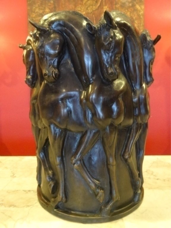 LARGE BRONZE HORSE VASE, FRENCH ART DECO STYLE, 14"H X (1 of 5)