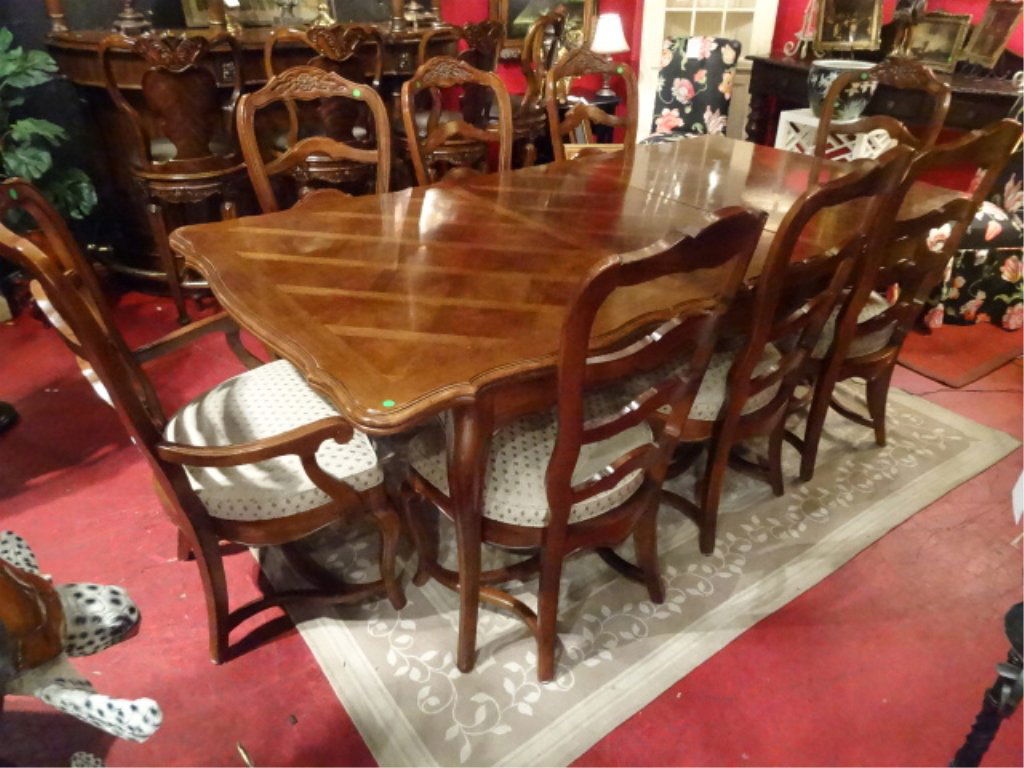 FRENCH STYLE DINING TABLE WITH 8 CHAIRS, 2 LEAVES, (1 of 8)