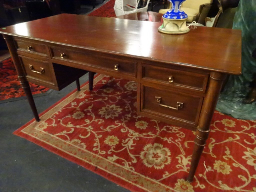 DREXEL MID CENTURY DESK, 5 DRAWERS, BRASS PULLS, VERY (1 of 5)