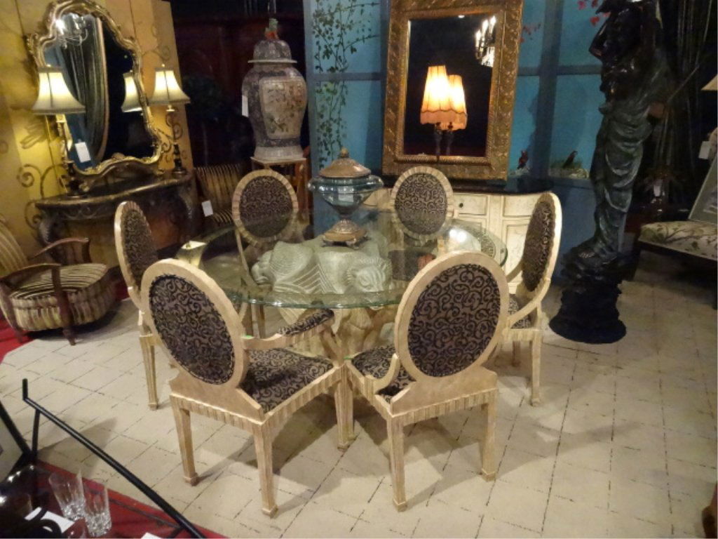 CERAMIC LION BASE DINING TABLE AND 6 LOUIS XVI INSPIRED (1 of 10)