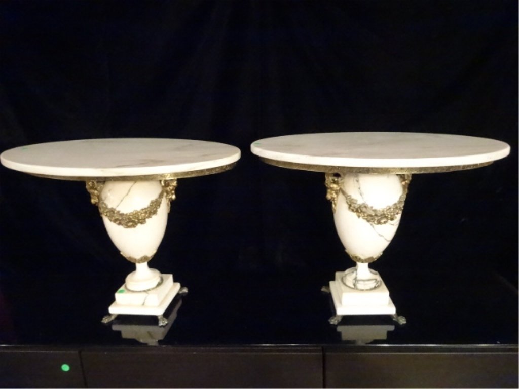 PAIR LOUIS XV STYLE MARBLE TABLES, URN STYLE MARBLE (1 of 10)