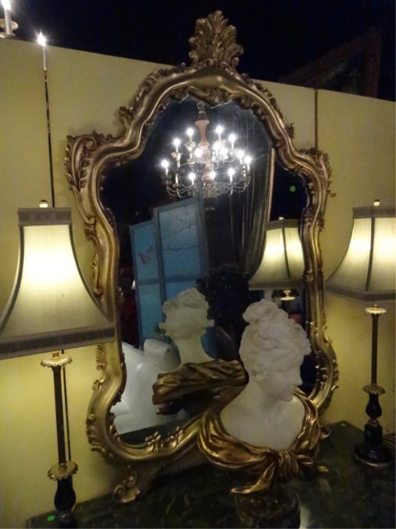 ITALIAN ROCOCO SILVER GILT WOOD MIRROR, MARKED MADE IN (1 of 7)