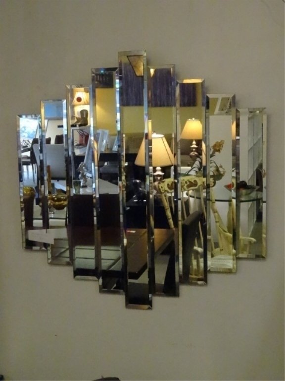MID CENTURY MODERN BEVELED MIRROR, 9 PANELS, VERY GOOD (1 of 6)