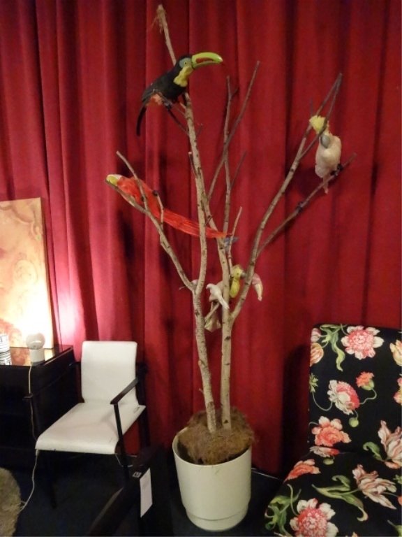 WHIMSICAL NATURAL WOOD TREE WITH STUFFED BIRDS, IN (1 of 6)