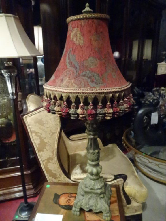 ORNATE TABLE LAMP, TASSEL FINGED SHADE, APPROX 25"H (1 of 3)