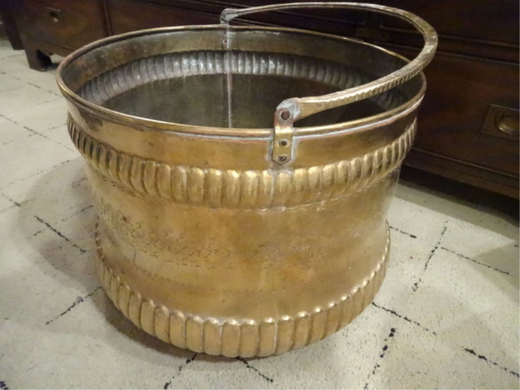 LARGE BRASS PLANTER WITH HANDLE, APPROX 18"W, SKU683.13 (1 of 4)