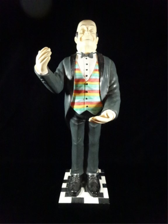 STANDING BUTLER WINE HOLDER, APPROX 19"H, DAMAGE TO: STANDING BUTLER WINE HOLDER, APPROX 19"H, DAMAGE TO LEFT ANKLE
