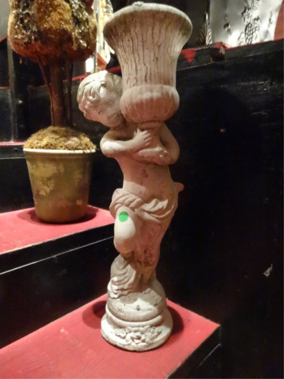 SMALL CEMENT GARDEN STATUE, BOY WITH URN, APPROX 18"H,: SMALL CEMENT GARDEN STATUE, BOY WITH URN, APPROX 18"H, SKU688.03