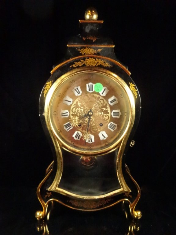 ZENITH MANTLE CLOCK WITH SHELF, SWISS MADE, #511-11,: ZENITH MANTLE CLOCK WITH SHELF, SWISS MADE, #511-11, WITH KEY, WITH SCHWEIZER FABRIKAT PRODUIT SUISSE TAG, CLOCK APPROX 19.75"H, SMALL CHIP TO TOP LEFT EDGE, SHELF APPROX 8"H X 11.25"W