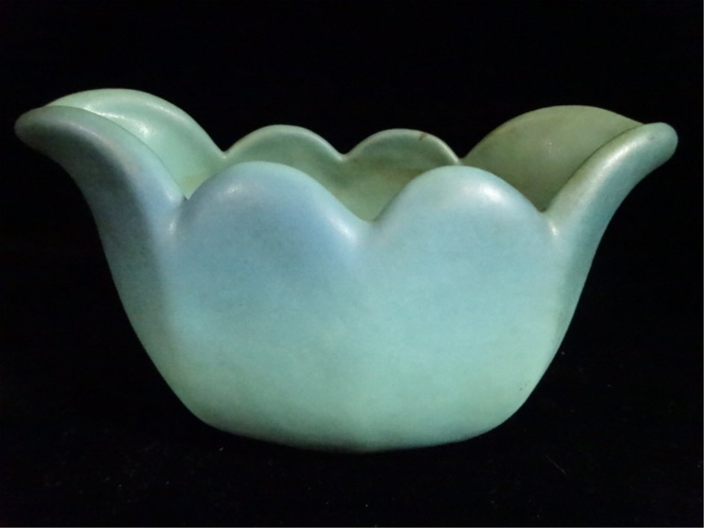 VAN BRIGGLE ART POTTERY OPEN TULIP VASE, INSCRIBED VAN (1 of 5)