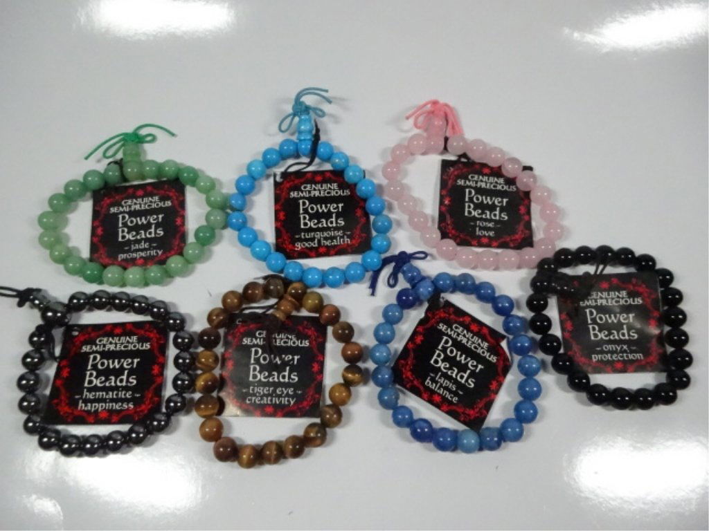 7 PC SEMIPRECIOUS POWER BEADS STONE BRACELETS, ON (1 of 10)