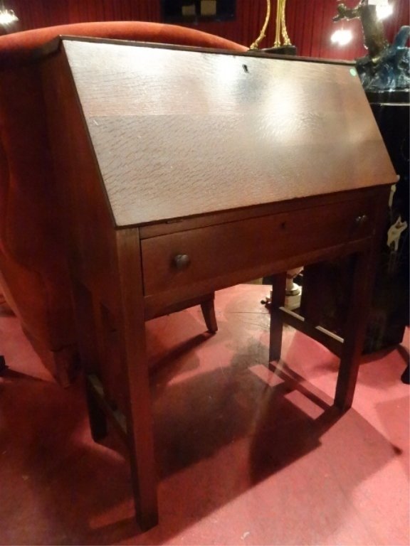 ARTS AND CRAFTS STYLE DROP FRONT DESK, VERY GOOD (1 of 5)