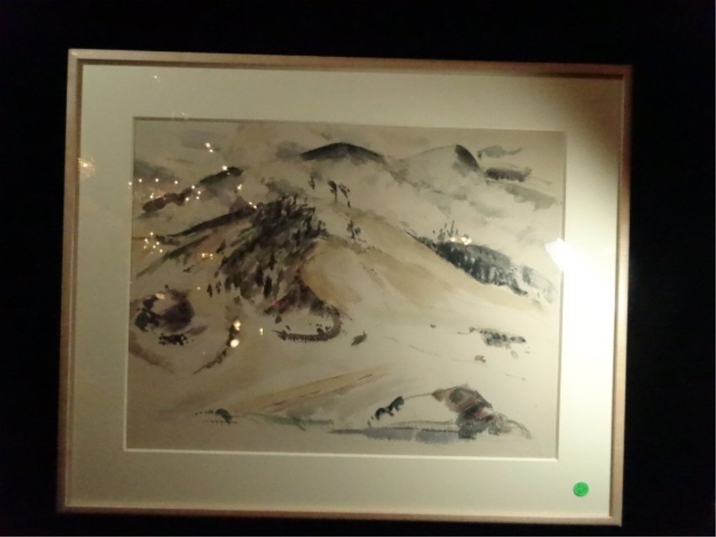 WATERCOLOR PAINTING ON PAPER, MOUNTAIN SCENE, SIGNED (1 of 7)