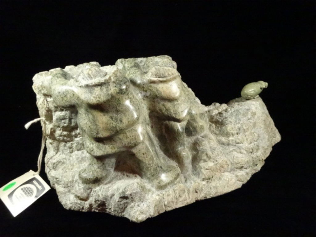 INUIT/ESKIMO CARVED STONE SCULPTURE OF AN ARCTIC SCENE, (1 of 10)