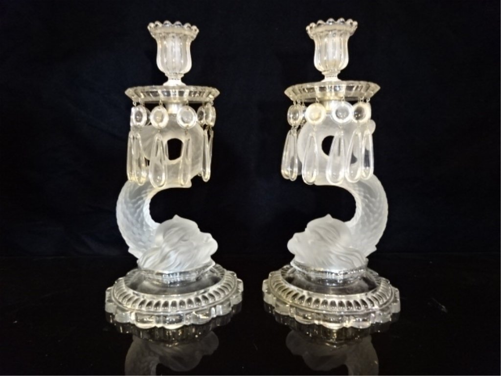 PAIR BACCARAT CRYSTAL DOLPHIN CANDLESTICKS, FRENCH, (1 of 9)