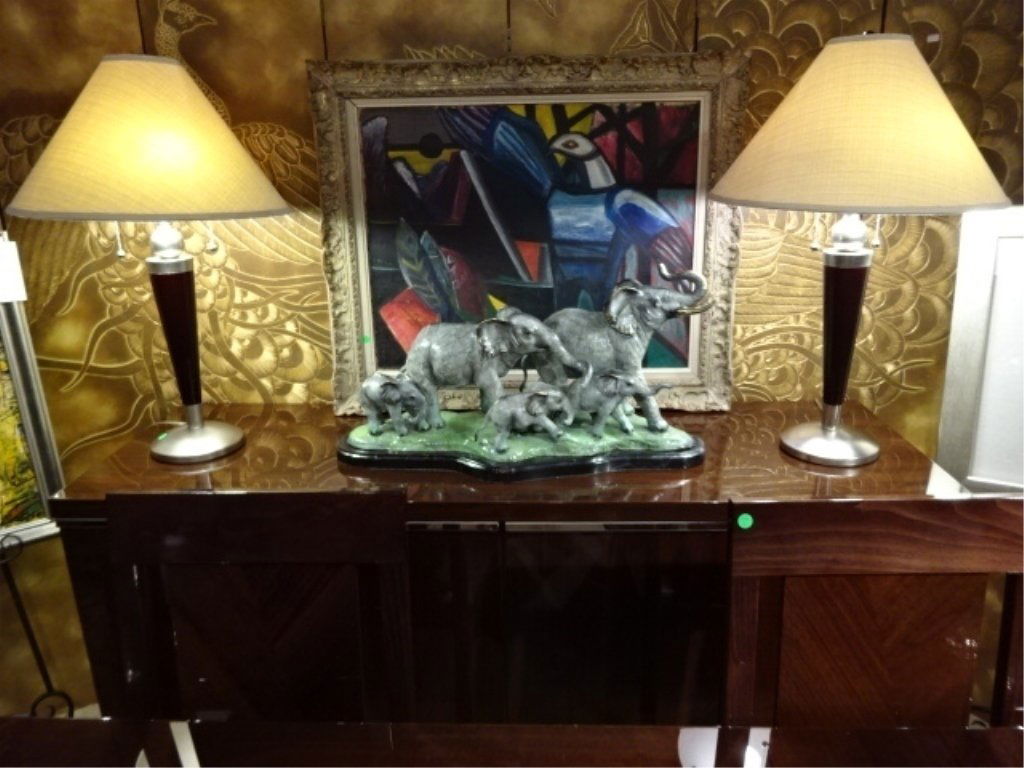 PAIR MODERN WOOD AND METAL TABLE LAMPS, NICKEL FINISH (1 of 7)