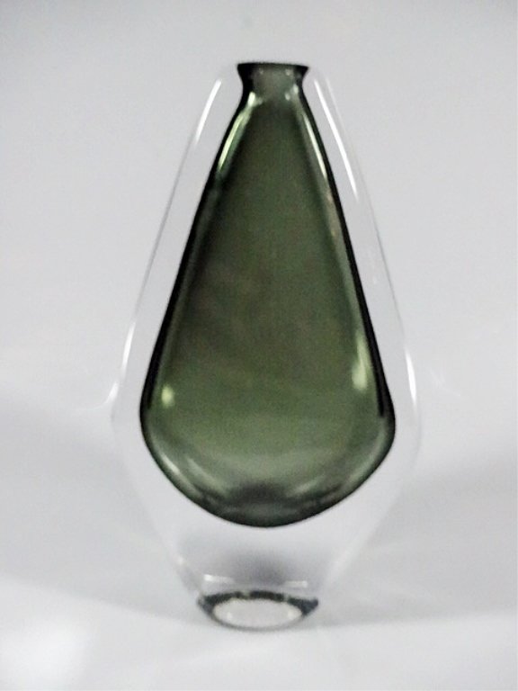 ORREFORS CRYSTAL VASE, DARK GREEN SMOKED GLASS, APPROX (1 of 6)