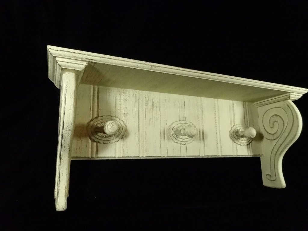 PAINTED COAT RACK / WALL SHELF, DISTRESSED STYLE (1 of 6)