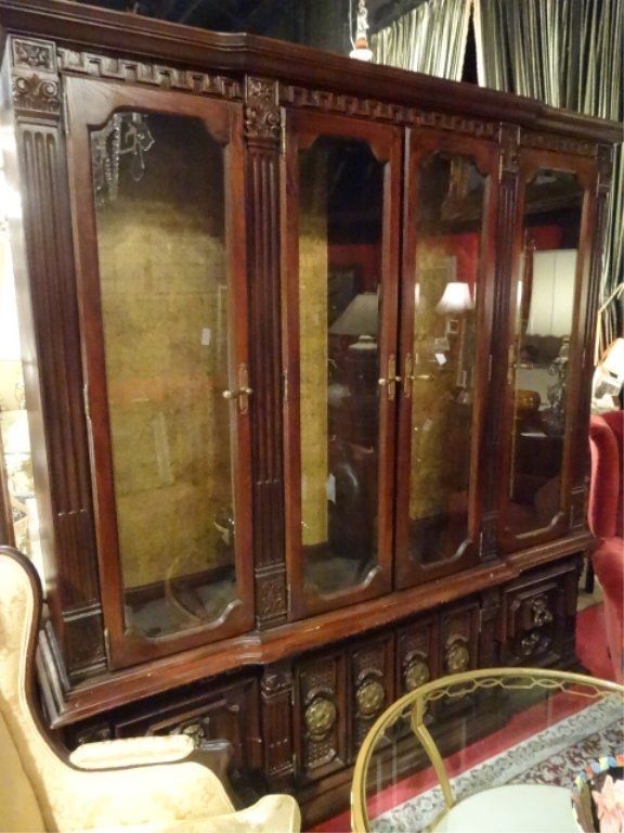 VINTAGE NEOCLASSICAL BREAKFRONT, DARK FINISH, 4 GLAZED (1 of 6)