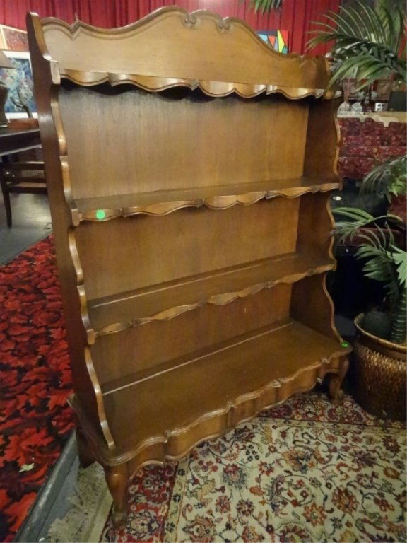 VINTAGE WOOD DISPLAY RACK, WOOD SHELVES WITH PLATE (1 of 5)