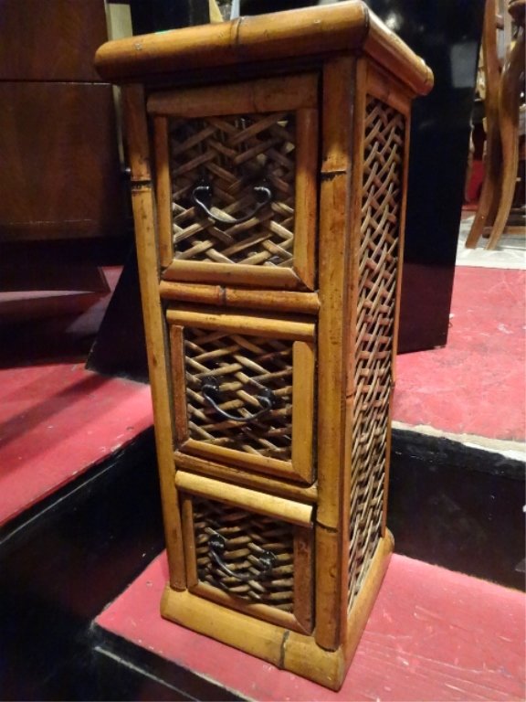 SMALL WOOD AND RATTAN 3 DRAWER CHEST, APPROX 24"H (1 of 3)