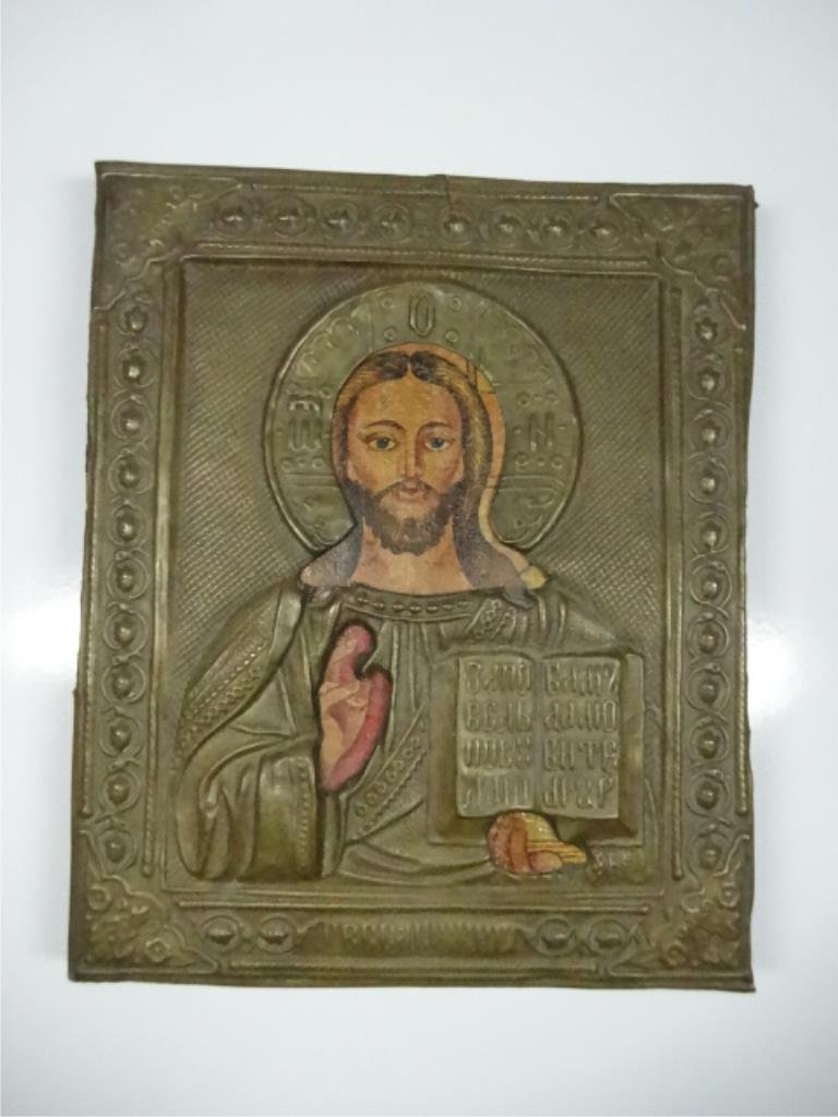 RUSSIAN ICON, PAINTED METAL OVER WOODEN FRAME, APPROX 5 (1 of 7)