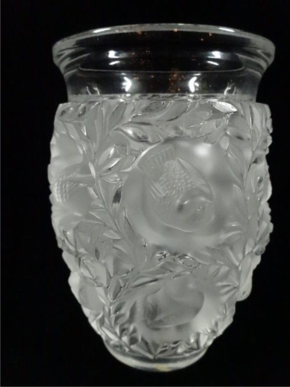 LALIQUE FRANCE CRYSTAL "BAGATELLE" VASE, ETCHED LALIQUE (1 of 9)