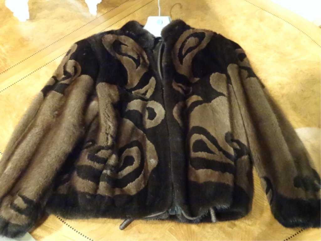 CUSTOM MINK JACKET, BROWN AND DARK MINK, SIZE 6/8, (1 of 5)