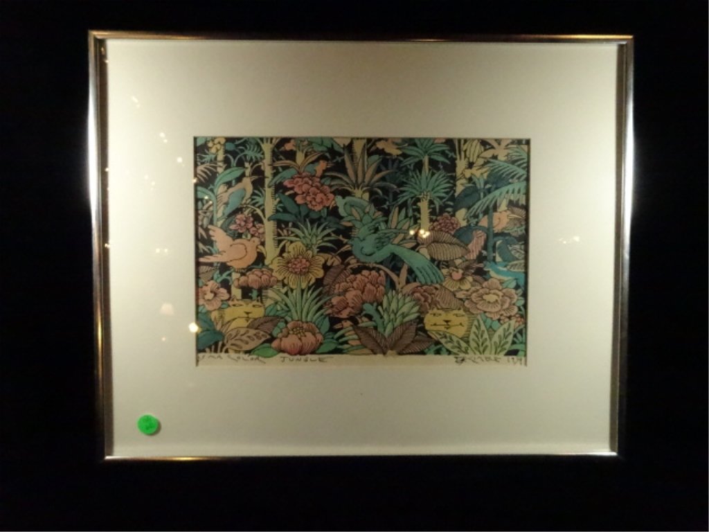 KIMBLE PEN & INK DRAWING, TITLED PRISMA COLOR JUNGLE, (1 of 6)