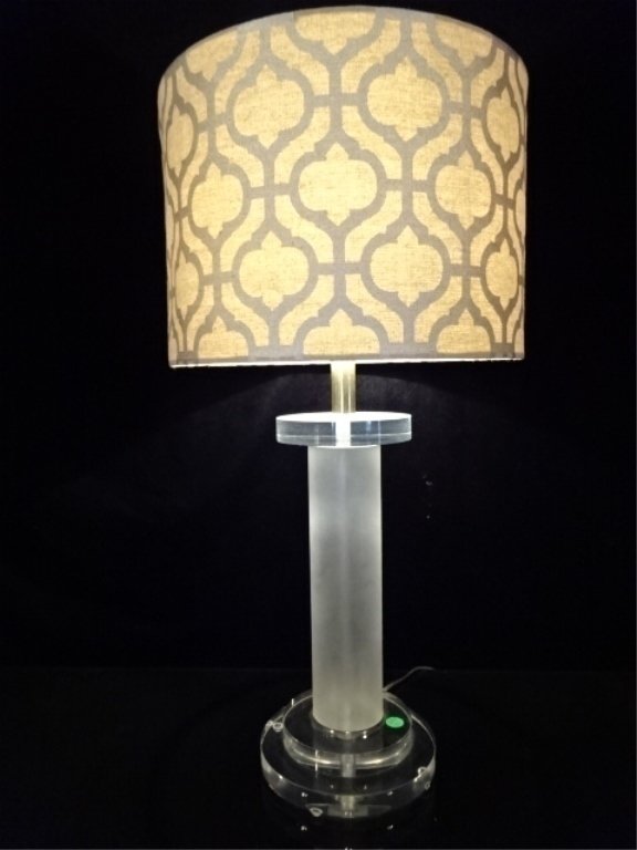 VINTAGE FROSTED AND CLEAR LUCITE LAMP, GEOMETRIC PRINT (1 of 6)