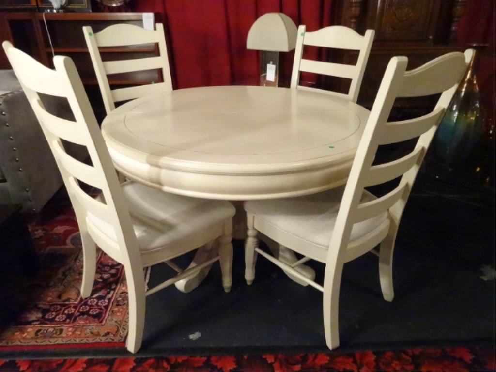 5 PC WOOD DINING SET, ROUND TABLE AND 4 CHAIRS, (1 of 5)