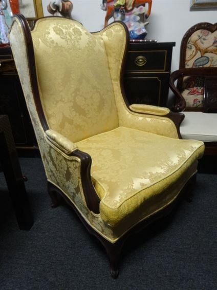 FRENCH STYLE WING BACK CHAIR, NEW GOLD TONE ON TONE (1 of 7)