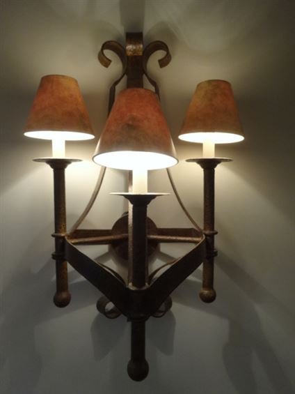 PAIR ORNATE METAL WALL SCONCES, 3 LIGHTS EACH, APPROX (1 of 6)