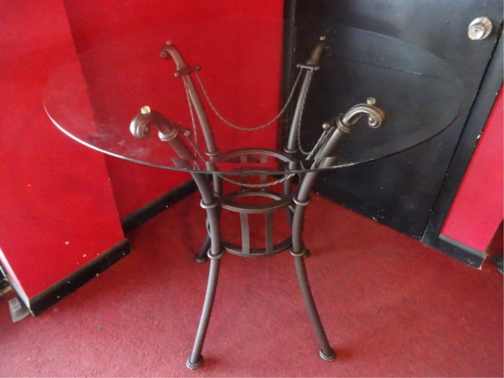 CONTEMPORARY BAR HEIGHT METAL TABLE, GLASS TOP, APPROX (1 of 4)
