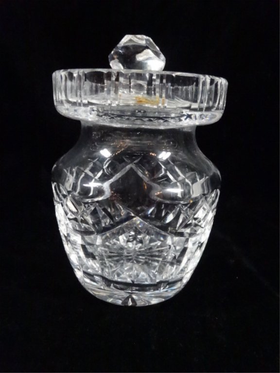 WATERFORD CRYSTAL JAM JAR WITH LID, MARKED WATERFORD, (1 of 5)
