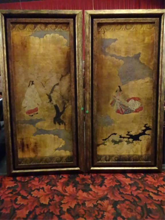 PAIR LARGE ASIAN FIGURAL PRINTS IN GOLD FRAMES, APPROX (1 of 10)