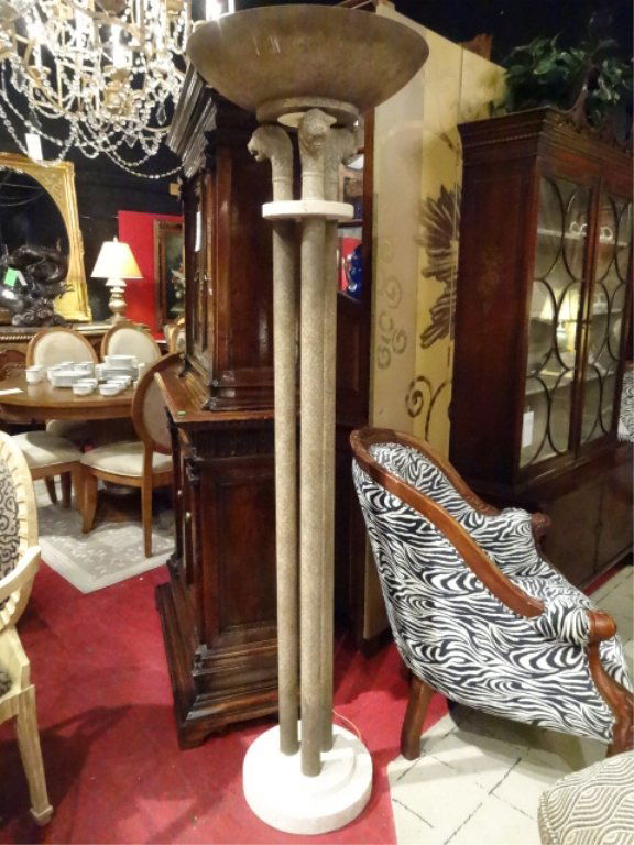 NEOCLASSICAL METAL AND STONE TORCHIERE, 3 LION FIGURES (1 of 5)