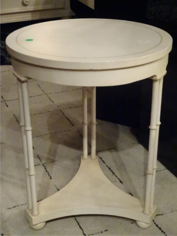 BAKER FURNITURE FAUX BAMBOO SIDE TABLE, WHITE FINISH, (1 of 5)