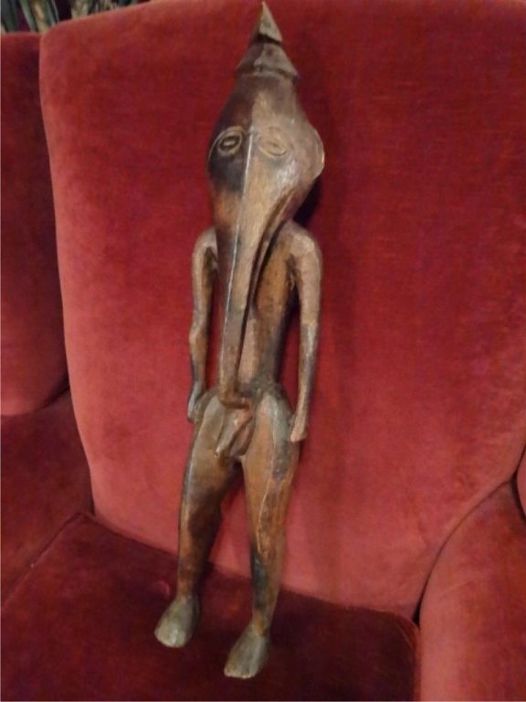 ASIAN CARVED WOOD ELEPHANT HEAD MALE SCULPTURE, APPROX (1 of 6)