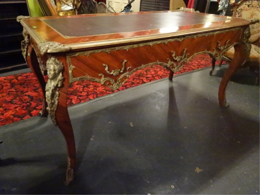 LOUIS XV STYLE LEATHER TOP DESK, GILT METAL MOUNTS, (1 of 8)