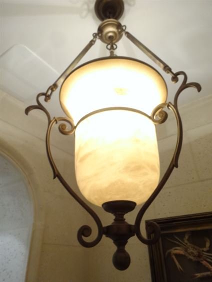 ORNATE METAL PENDANT CEILING LIGHT, GLASS SHADE, APPROX (1 of 4)