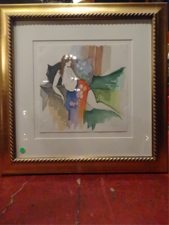 ITZCHAK TARKAY LIMITED EDITION LITHOGRAPH, SEATED NUDE,: ITZCHAK TARKAY LIMITED EDITION LITHOGRAPH, SEATED NUDE, SIGNED TARKAY LOWER RIGHT AND NUMBERED 338/350 LOWER LEFT, FRAMED SIZE 25" X 25", SKU703.39