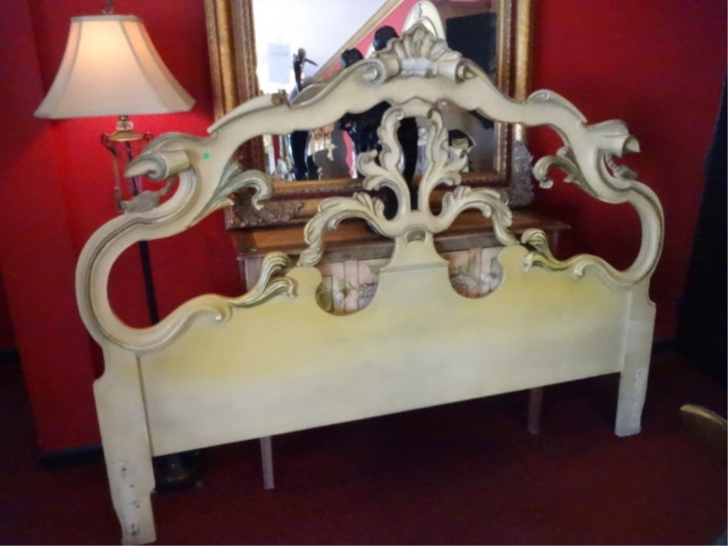 KING SIZE LOUIS XV STYLE HEADBOARD, ANTIQUED WHITE (1 of 4)