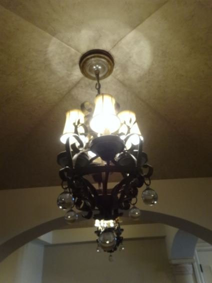 ORNATE METAL CHANDELIER WITH GLASS ORBS, 4 LIGHTS, #2 (1 of 3)