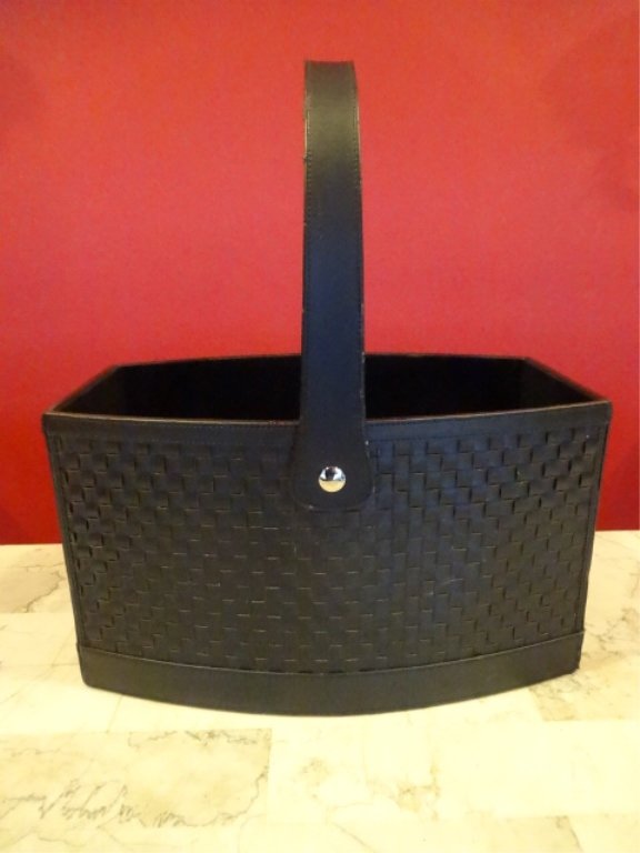 BLACK FAUX LEATHER MAGAZINE RACK, APPROX 15"W,: BLACK FAUX LEATHER MAGAZINE RACK, APPROX 15"W, SKU734.05
